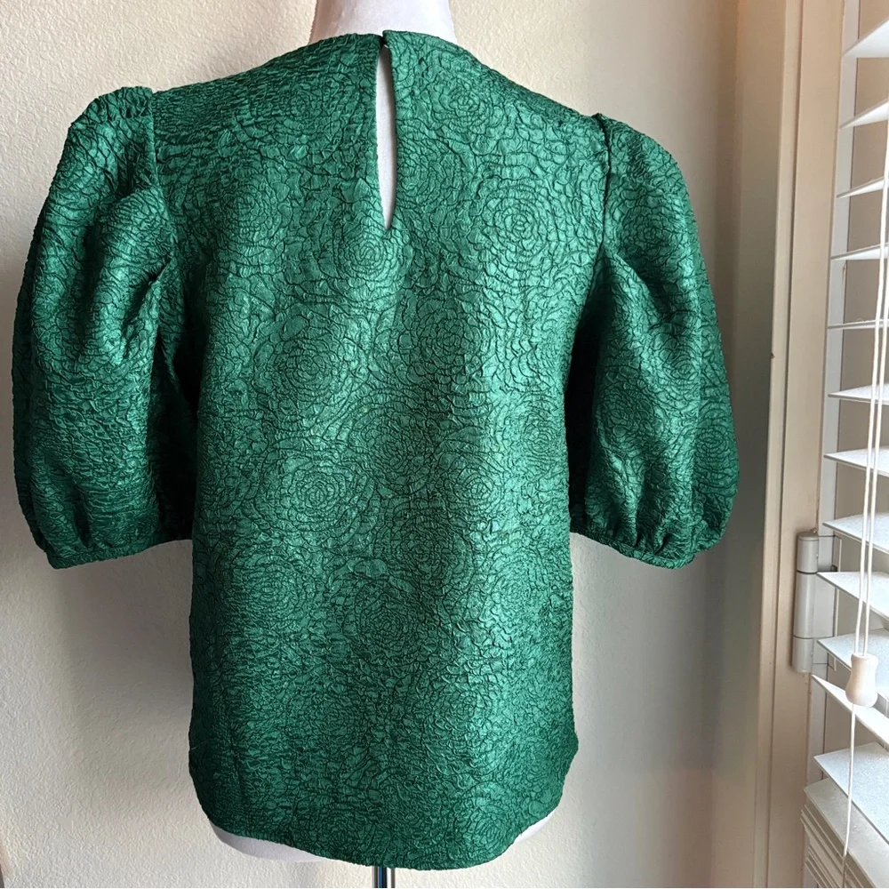 Tuckernuck Hyacinth House Green Noelle Jacquard Puff Sleeve Blouse S